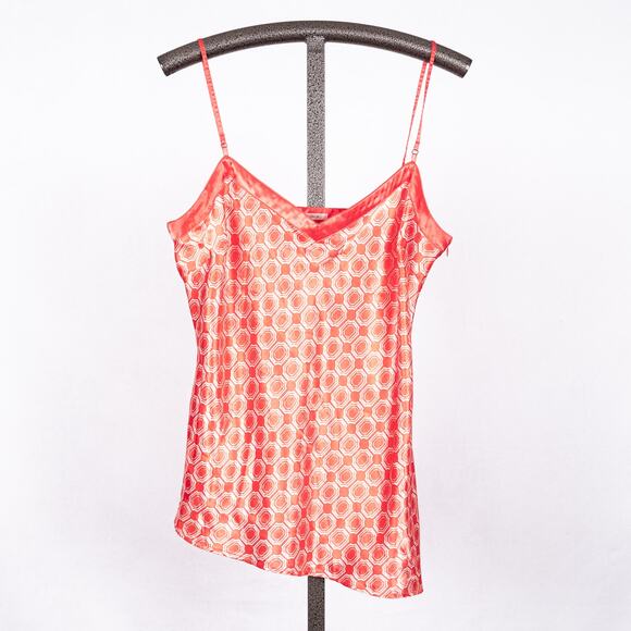 Y2K Old Navy Satin Asymmetric Hem Geometric Coral Pink Tank Top Cami Size XL - Picture 1 of 6